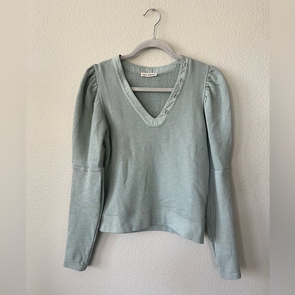 Ulla Johnson Jude Puff Sleeve Sweatshirt in Blue Green Women's Size P - Picture 2 of 14
